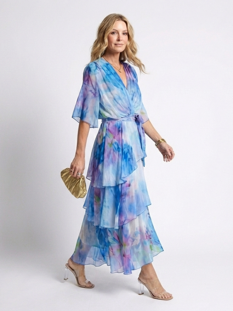 Calista | Abito maxi trasparente con scollatura a V e cintura annodata