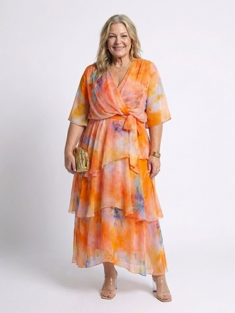 Calista | Abito maxi trasparente con scollatura a V e cintura annodata