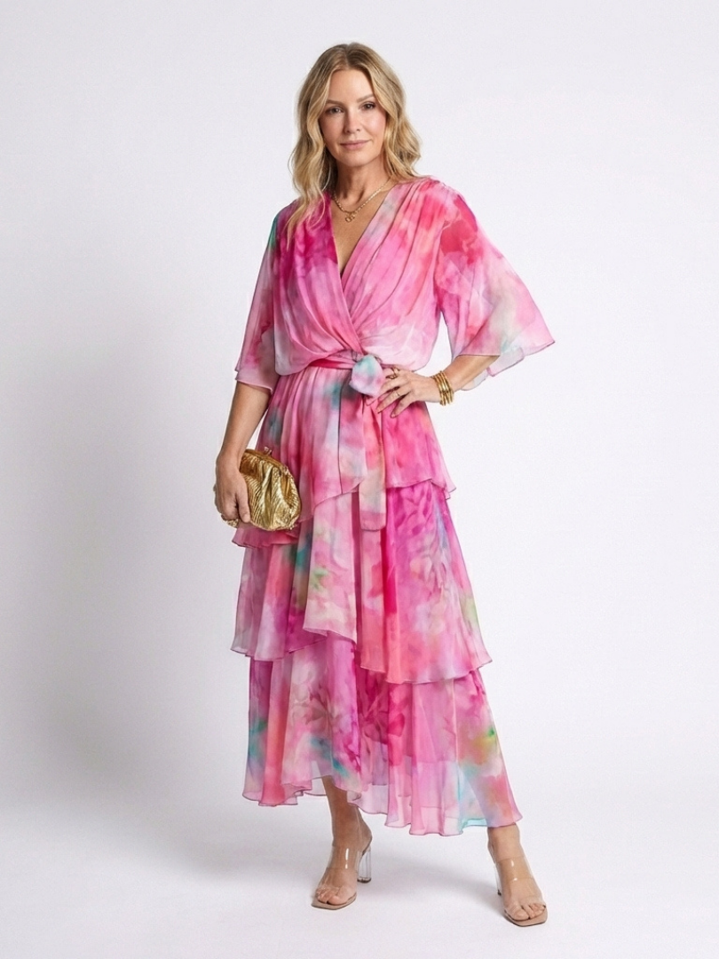 Calista | Abito maxi trasparente con scollatura a V e cintura annodata