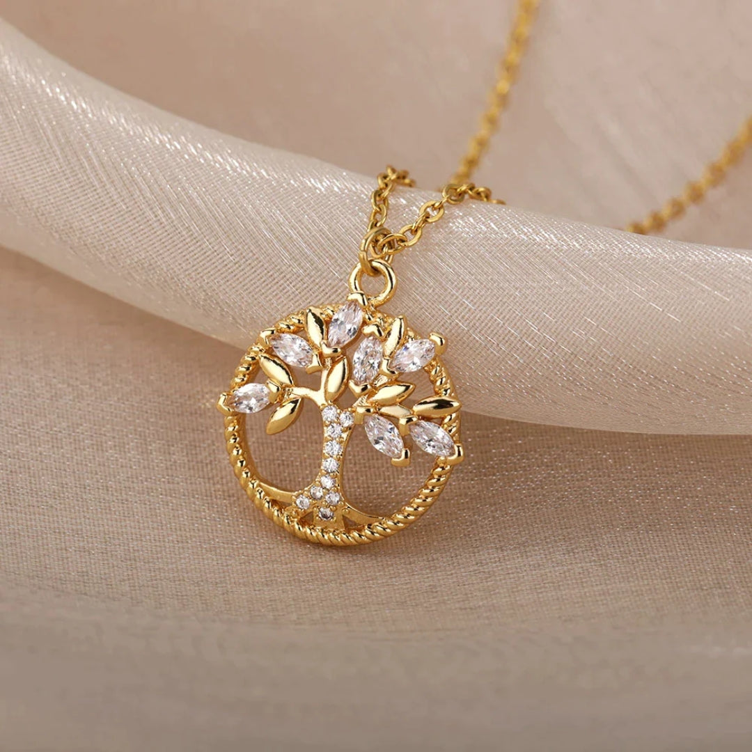 Collana con pendente Albero della Vita in oro con cristalli