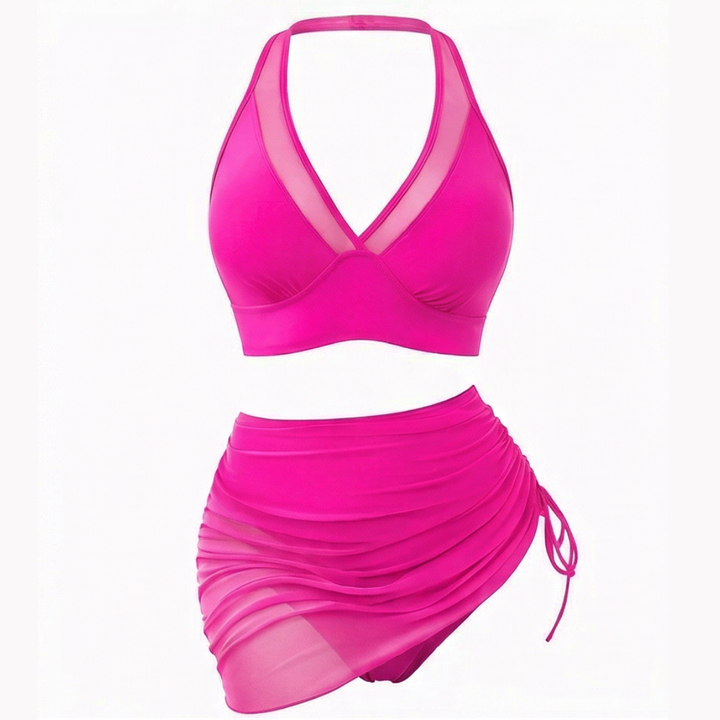 Marella™ – Set Bikini a Vita Alta in Rete con Gonna Arricciata