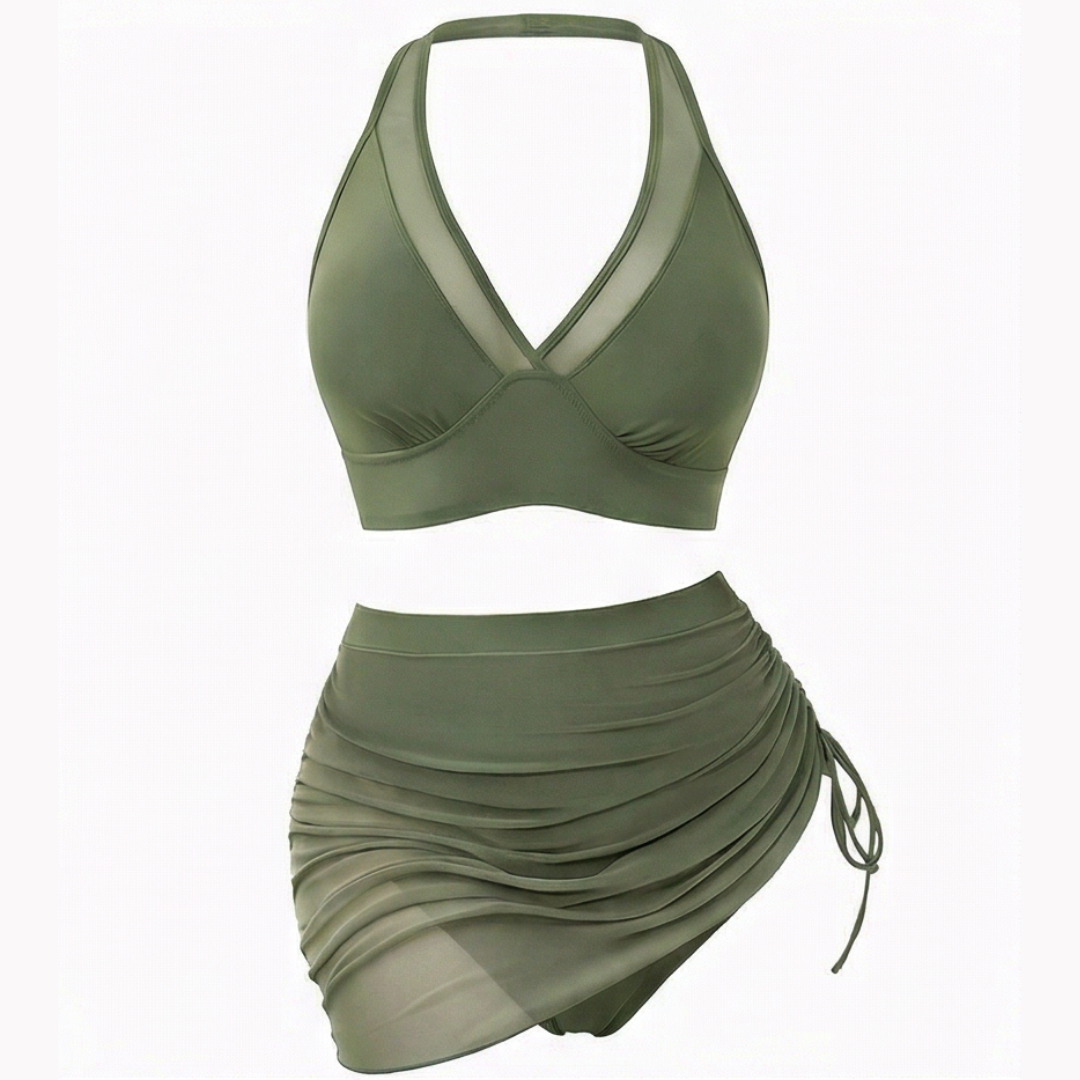 Marella™ – Set Bikini a Vita Alta in Rete con Gonna Arricciata