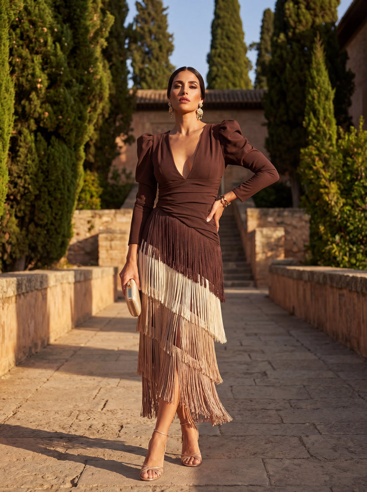 Abito Svasato con Frange Eleganti - Maison Claire e Sylvie