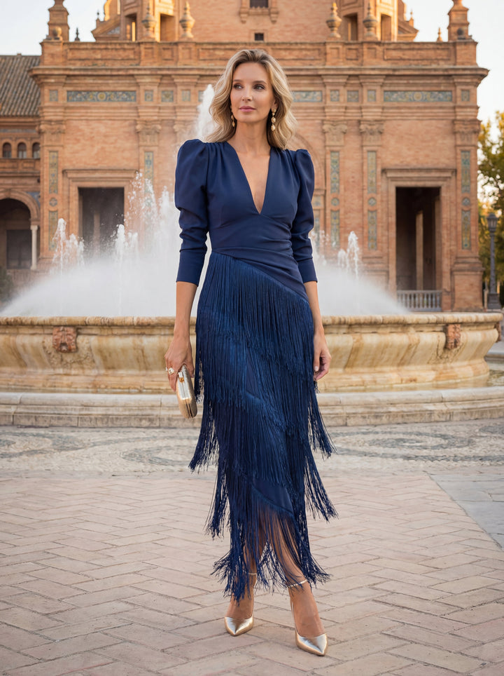 Abito Svasato con Frange Eleganti - Maison Claire e Sylvie