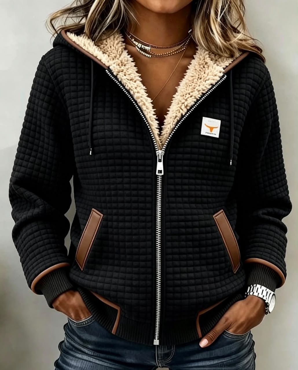Natalie | Giacca con cappuccio imbottita e foderata in sherpa
