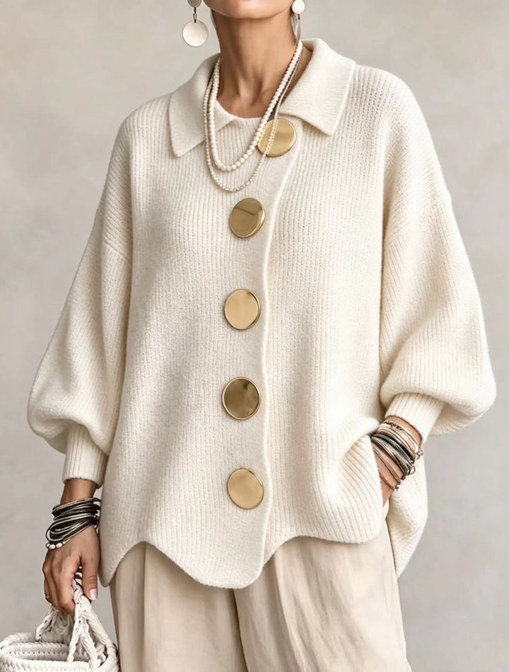 Isadora™ | Cardigan Oversize con Collo e Grandi Bottoni in Metallo