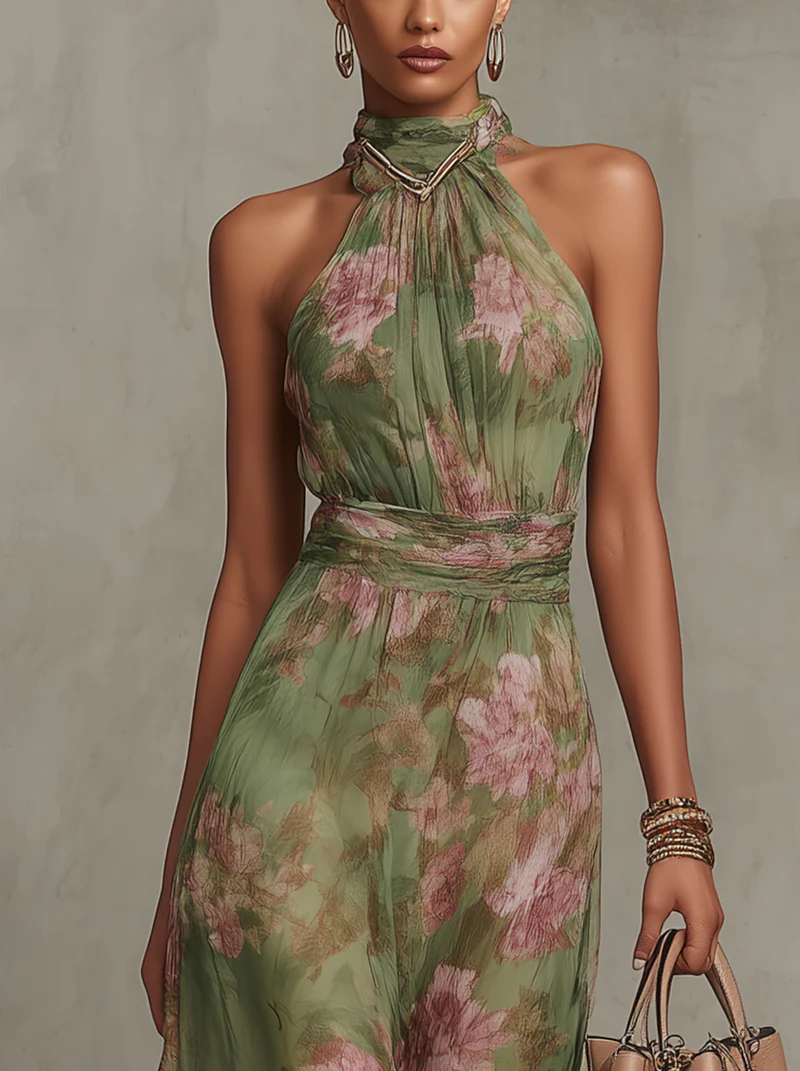 Livia | Vestito Maxi Halter Floreale