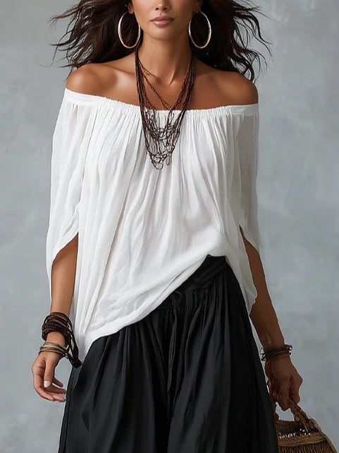 Top Bianco Off-the-shoulder e Set di Pantaloni a Lanternina Comodi