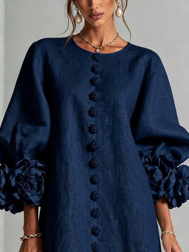 Abito Mini Button-down Navy con Maniche Floreali Stravaganti