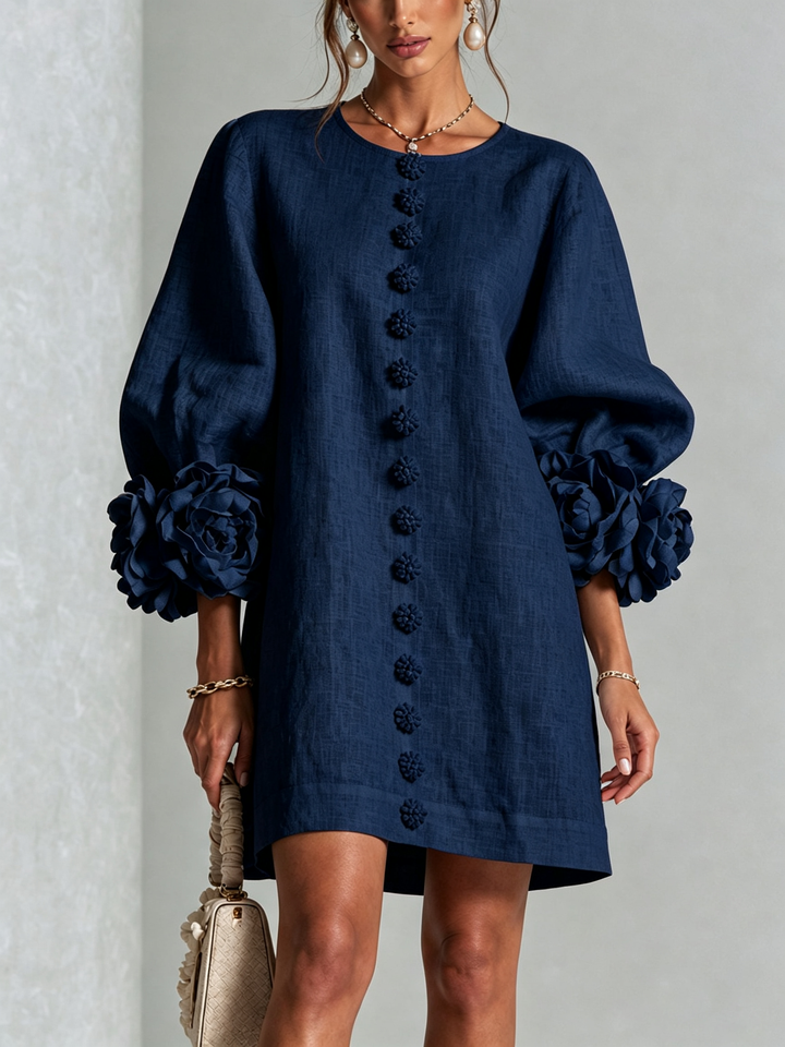 Abito Mini Button-down Navy con Maniche Floreali Stravaganti