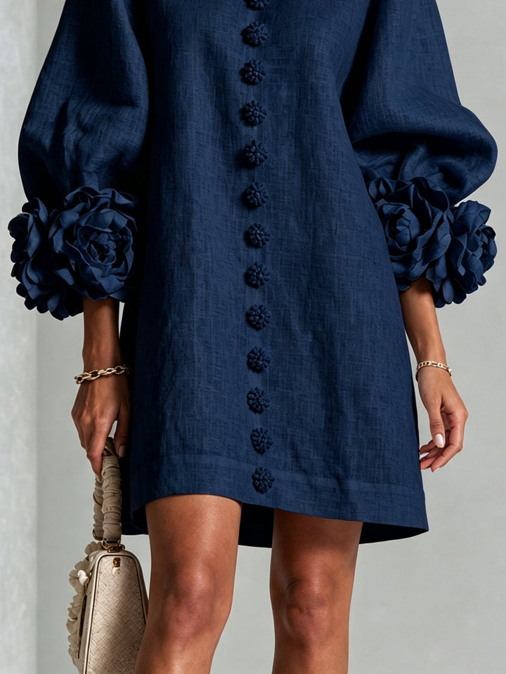 Abito Mini Button-down Navy con Maniche Floreali Stravaganti