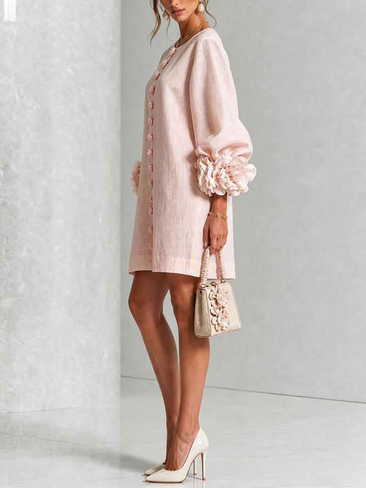 Abito Mini Button-down Floreale Rosa Con Maniche Floreali Stravaganti