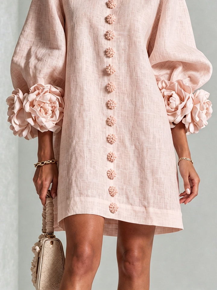 Abito Mini Button-down Floreale Rosa Con Maniche Floreali Stravaganti