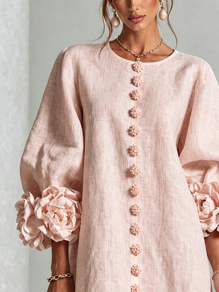 Abito Mini Button-down Floreale Rosa Con Maniche Floreali Stravaganti