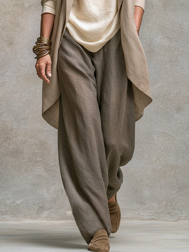 Completo Elegante a Tre Pezzi Beige Grigio Casual con Pantaloni a Gamba Larga