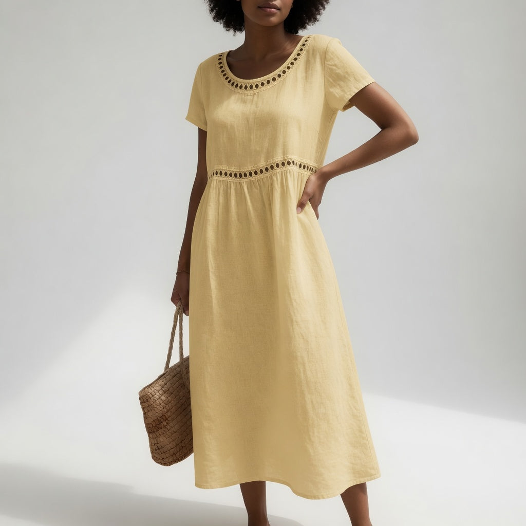 Pernelle™ | Abito midi 100% cotone ricamato femminilità delicata