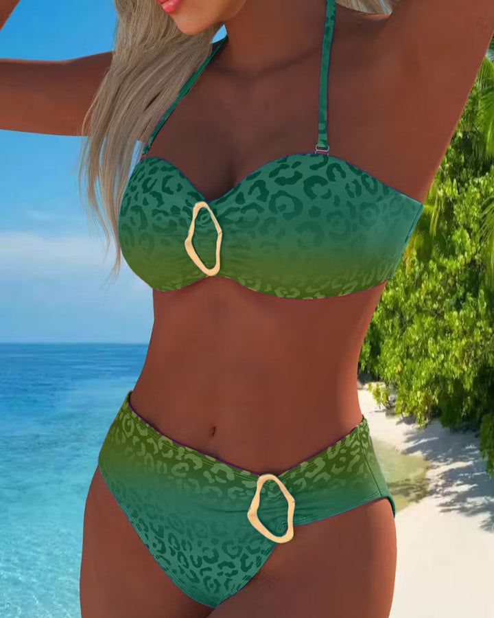 Costume intero con stampa leopardata e sfumature di colore