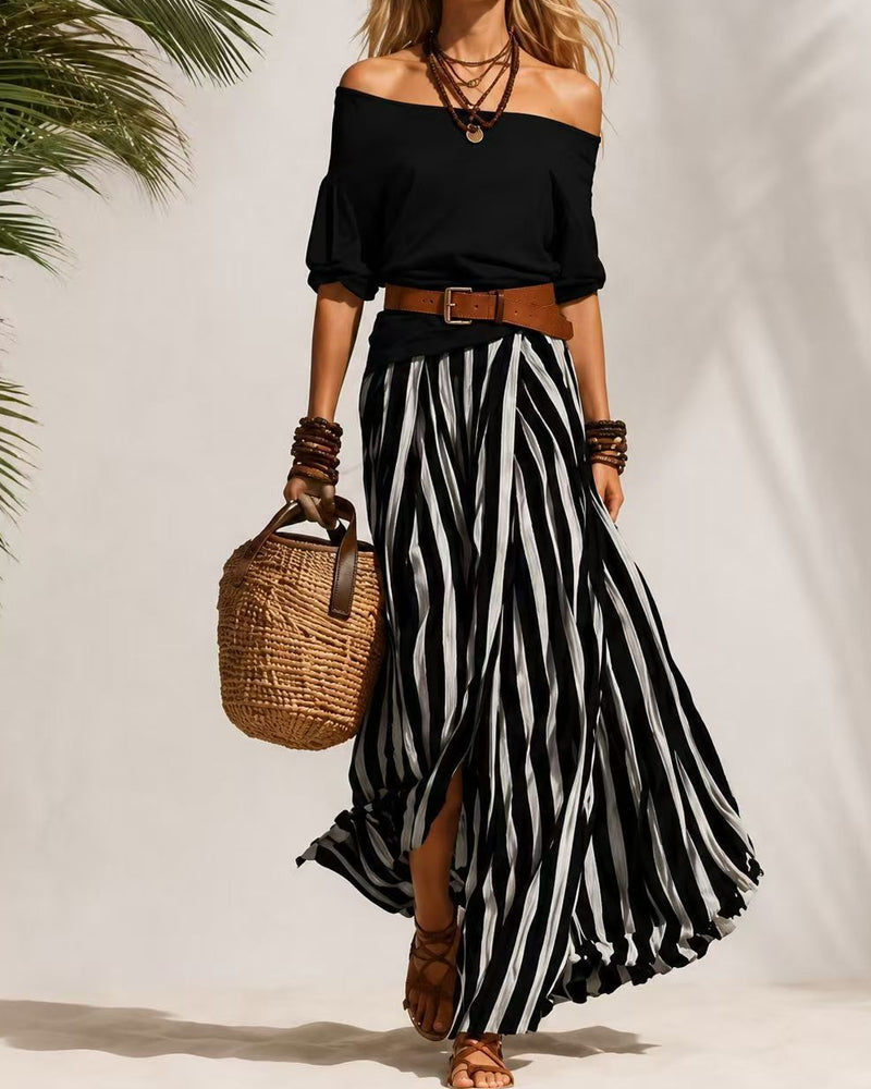 MADISON | Set Gonna Maxi a Righe con Top Off-Shoulder