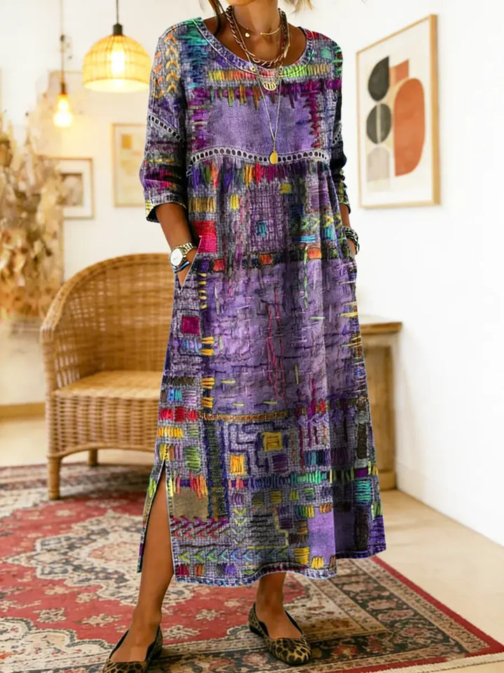 Isabelle | Abito in Denim con Patchwork Etnico