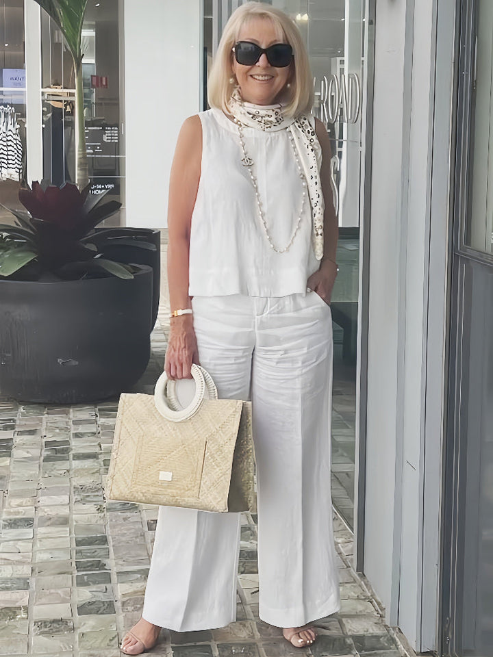 Trinidad™ | Completo Bianco Blusa e Pantalone Largo