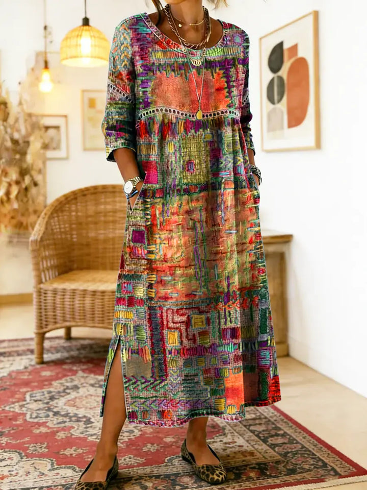 Isabelle | Abito in Denim con Patchwork Etnico