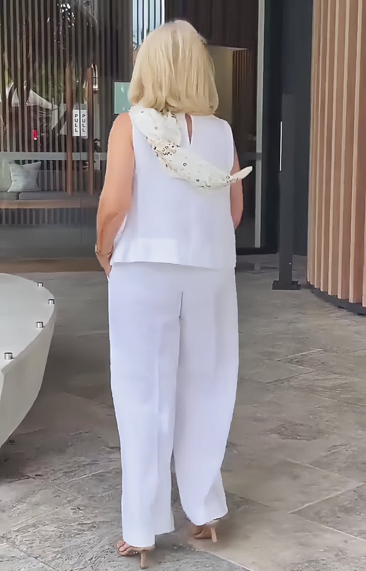 Trinidad™ | Completo Bianco Blusa e Pantalone Largo