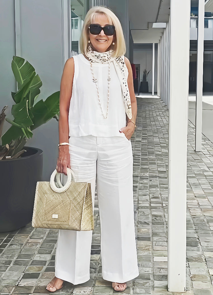 Trinidad™ | Completo Bianco Blusa e Pantalone Largo