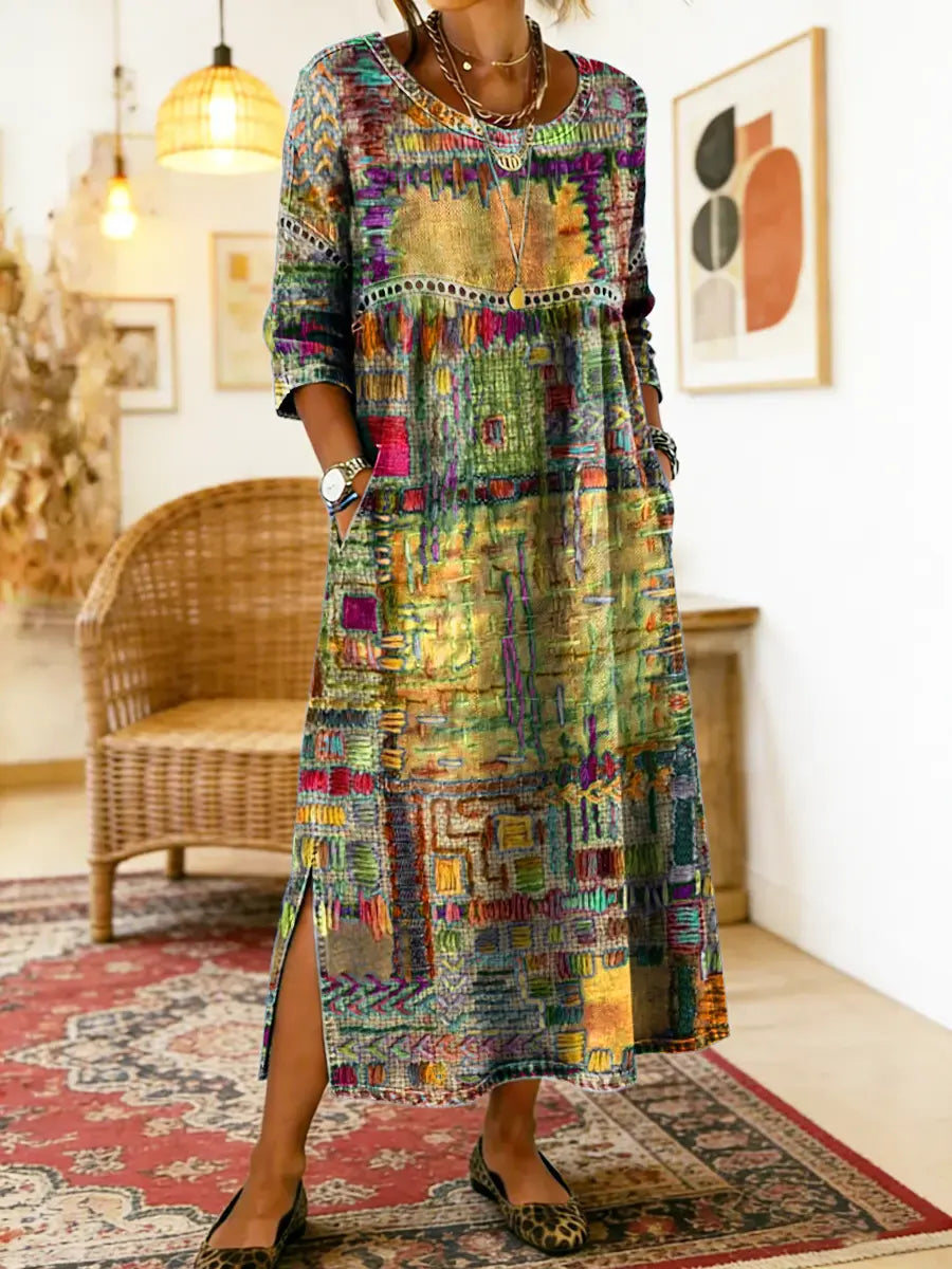 Isabelle | Abito in Denim con Patchwork Etnico