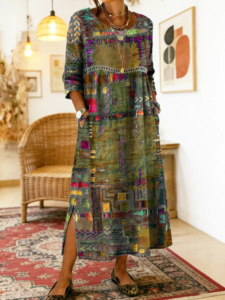 Isabelle | Abito in Denim con Patchwork Etnico