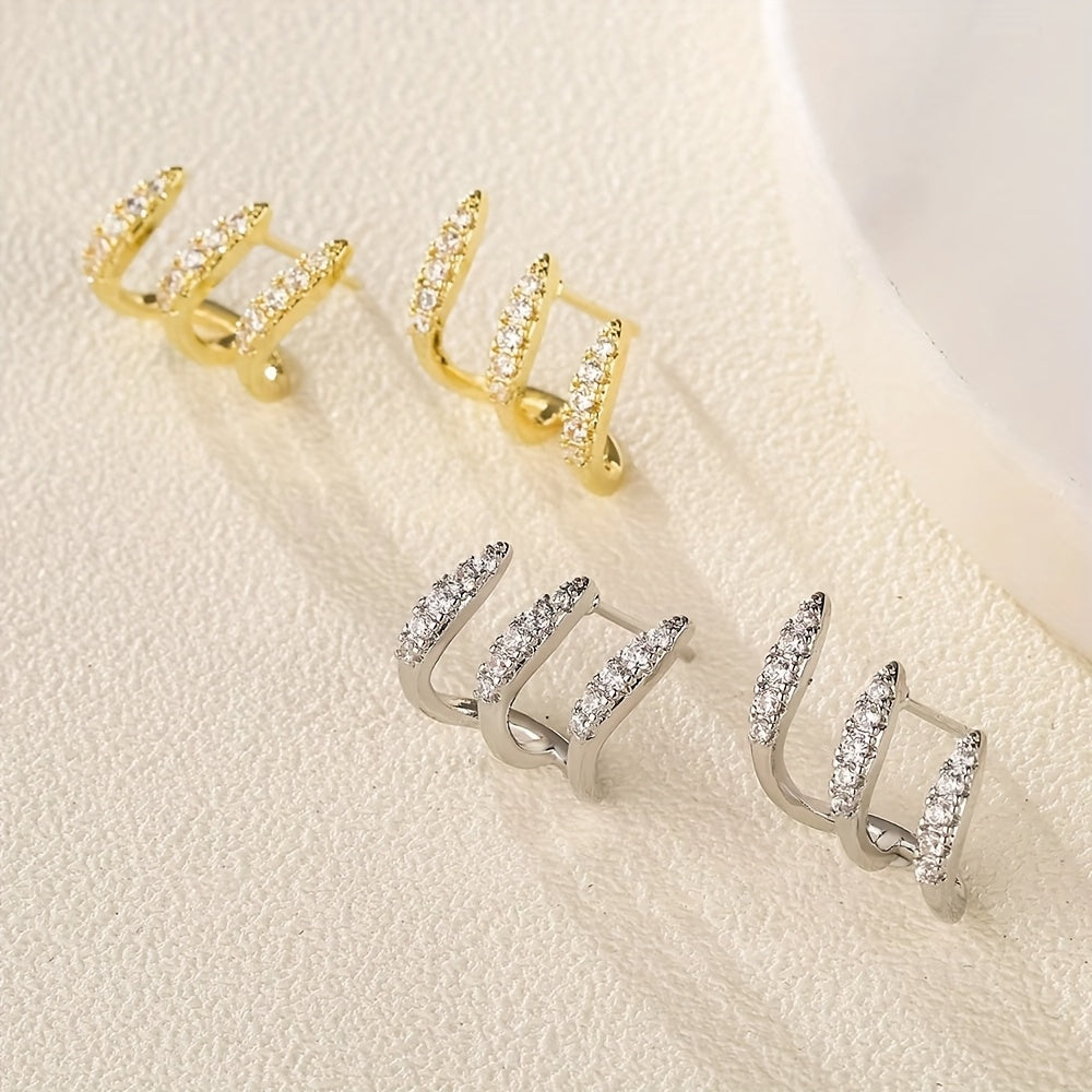 Orecchini Eleganti con Strass a Tre Grip