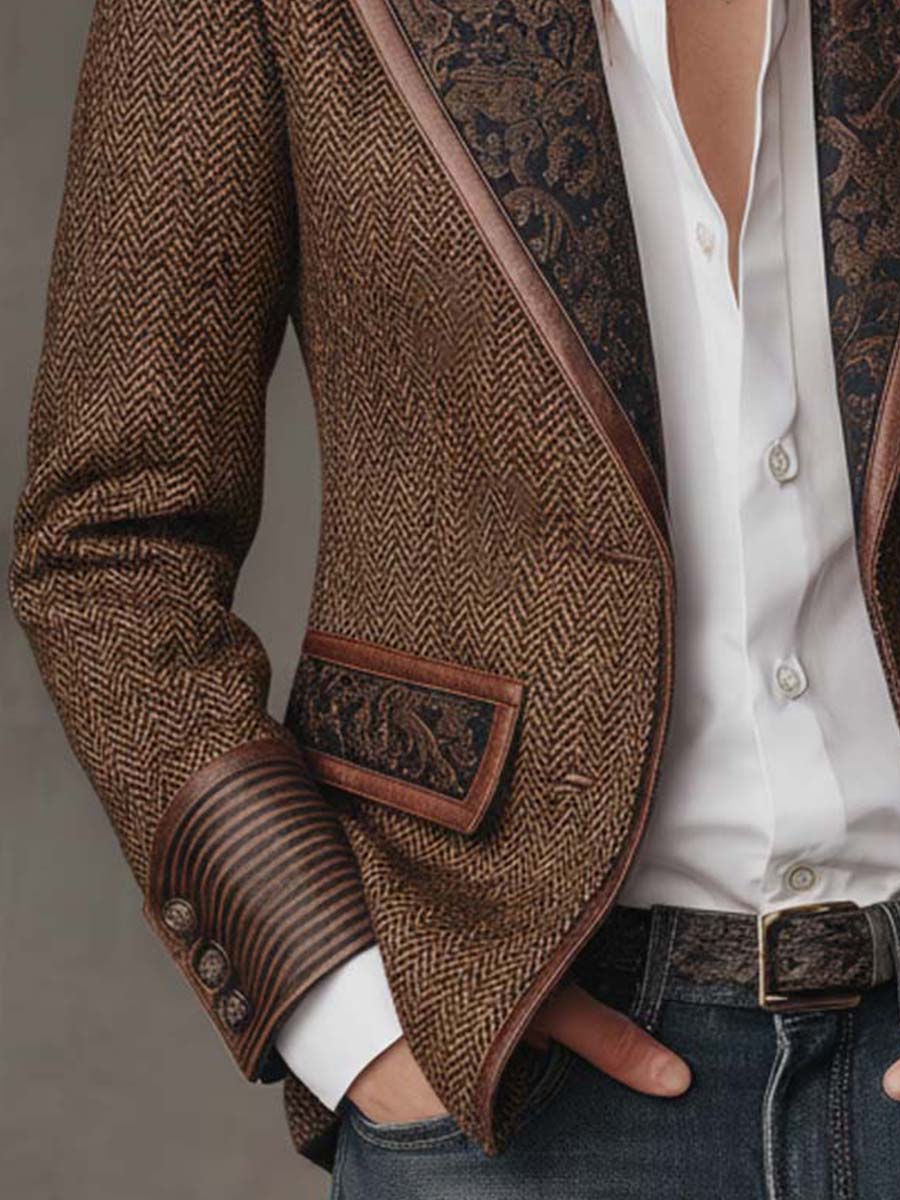 Blazer da Donna con Pannello Stampato a Spina di Pesce
