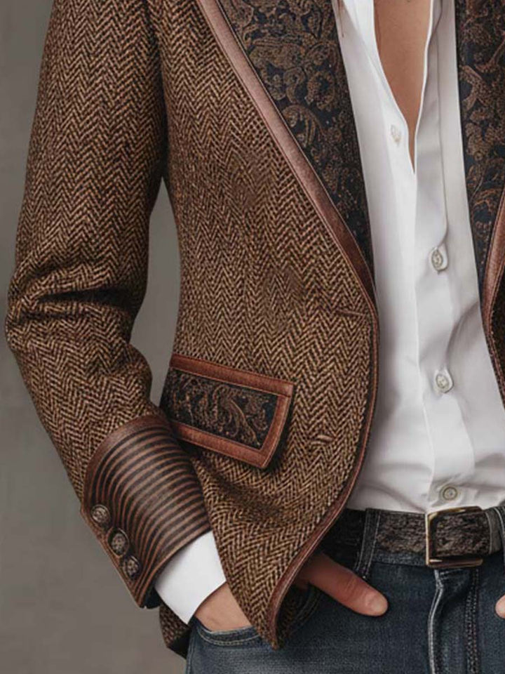 Blazer da Donna con Pannello Stampato a Spina di Pesce