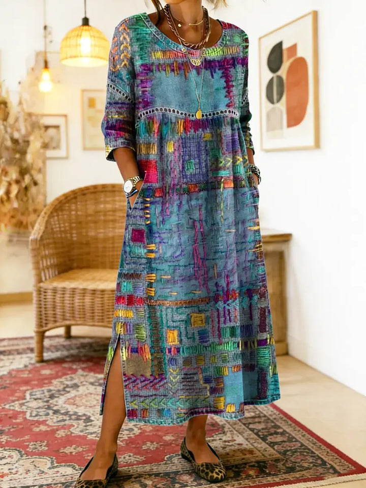 Isabelle | Abito in Denim con Patchwork Etnico