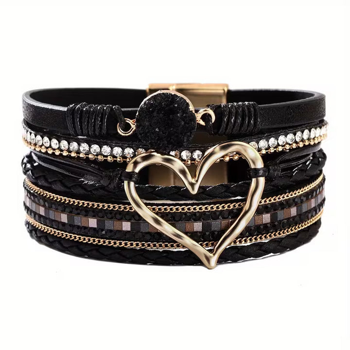 Georgia - Bracciale in Pelle a Strati Bohemien a Cuore