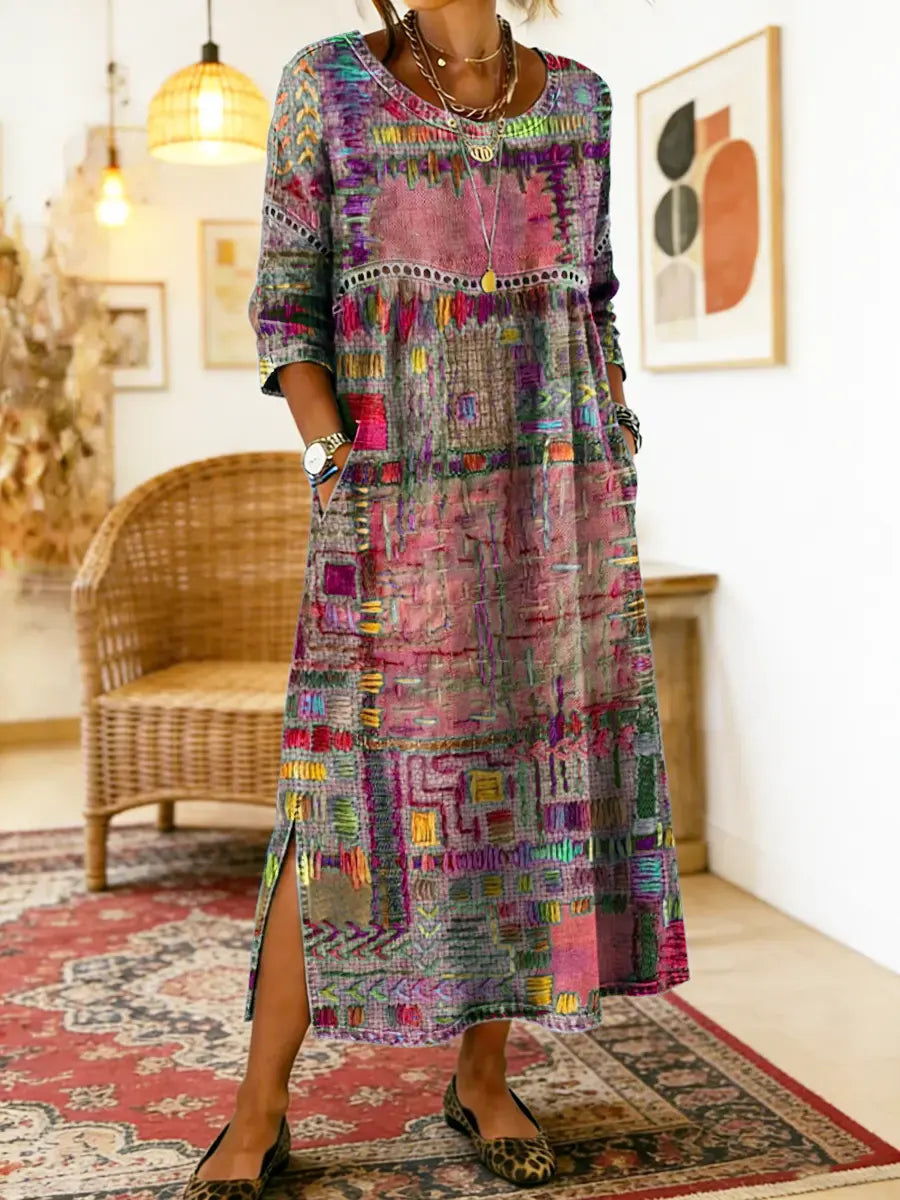 Isabelle | Abito in Denim con Patchwork Etnico