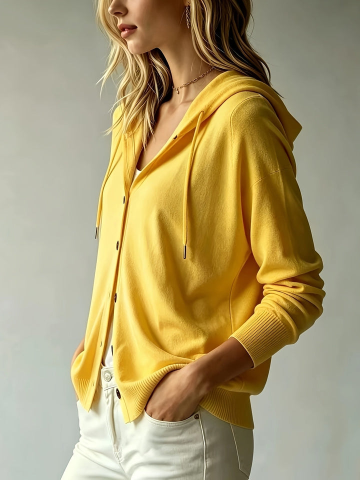 Simona | Cardigan Senape con Cappuccio e Chiusura a Bottoni