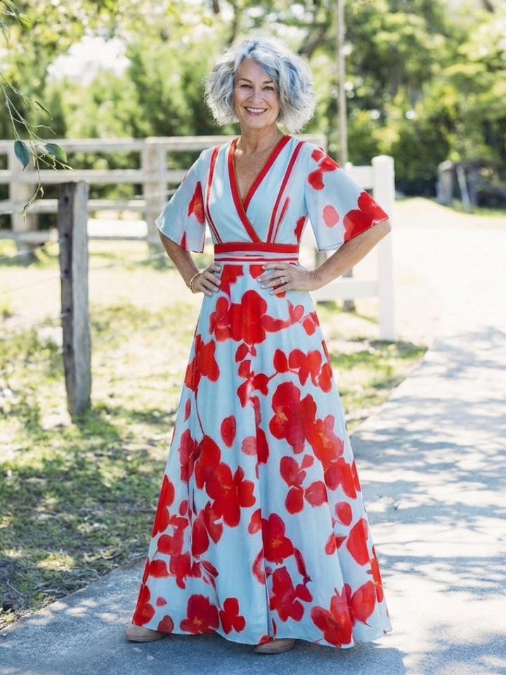 Corinne | Abito floreale a maniche corte con scollatura a V
