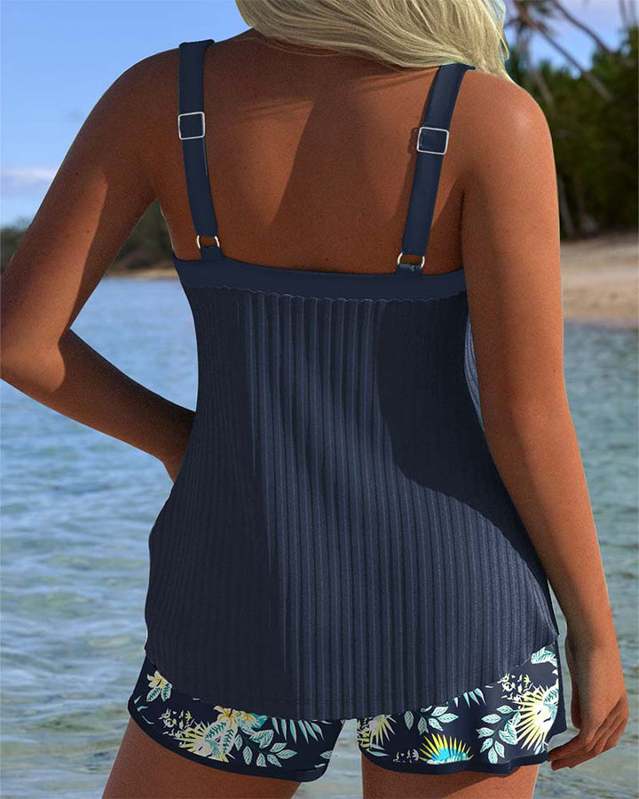 Carla - Costume da Bagno a Righe con Pantaloni Corti da Spiaggia
