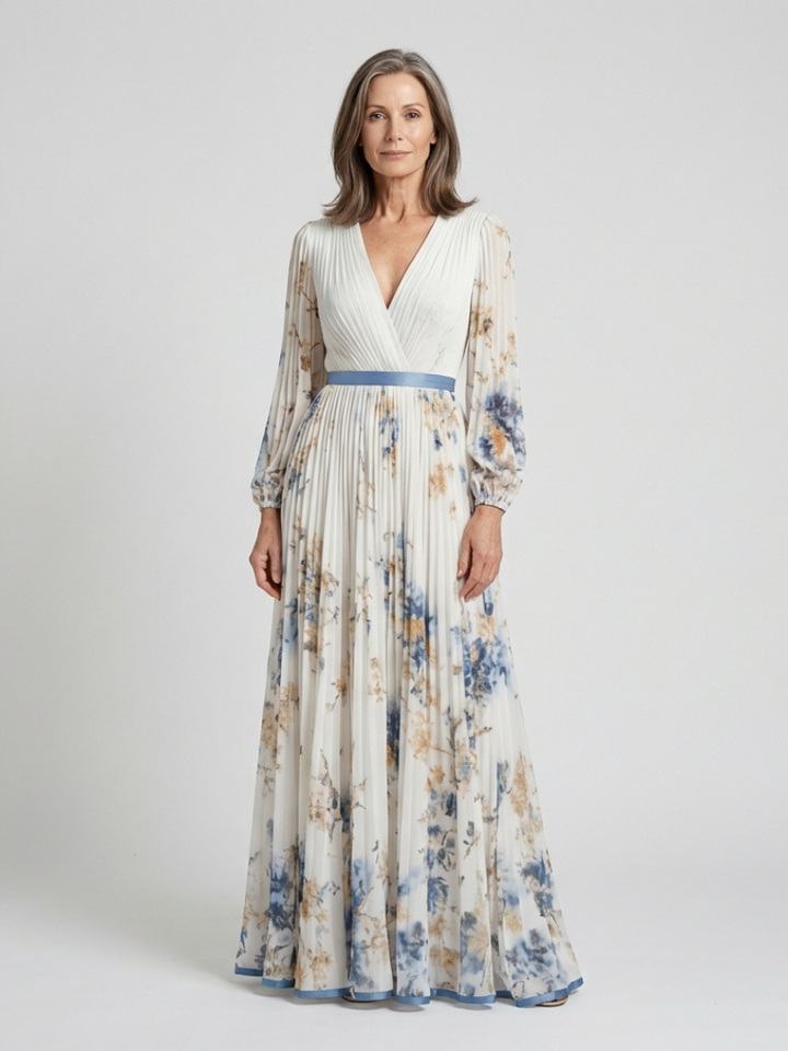Lavinia | Abito maxi a maniche lunghe e scollatura a V con motivo floreale
