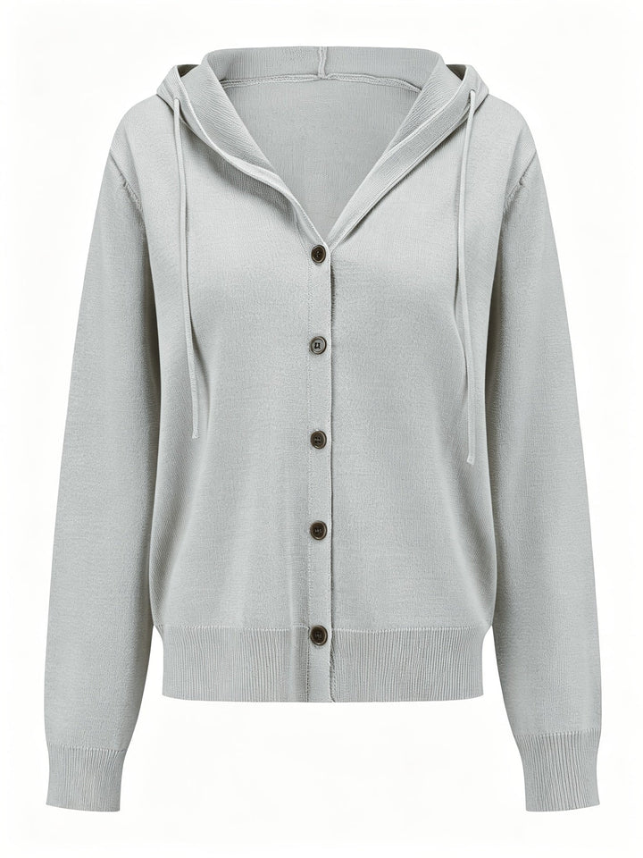 Ginevra | Cardigan Grigio Chiaro con Cappuccio e Chiusura a Bottoni