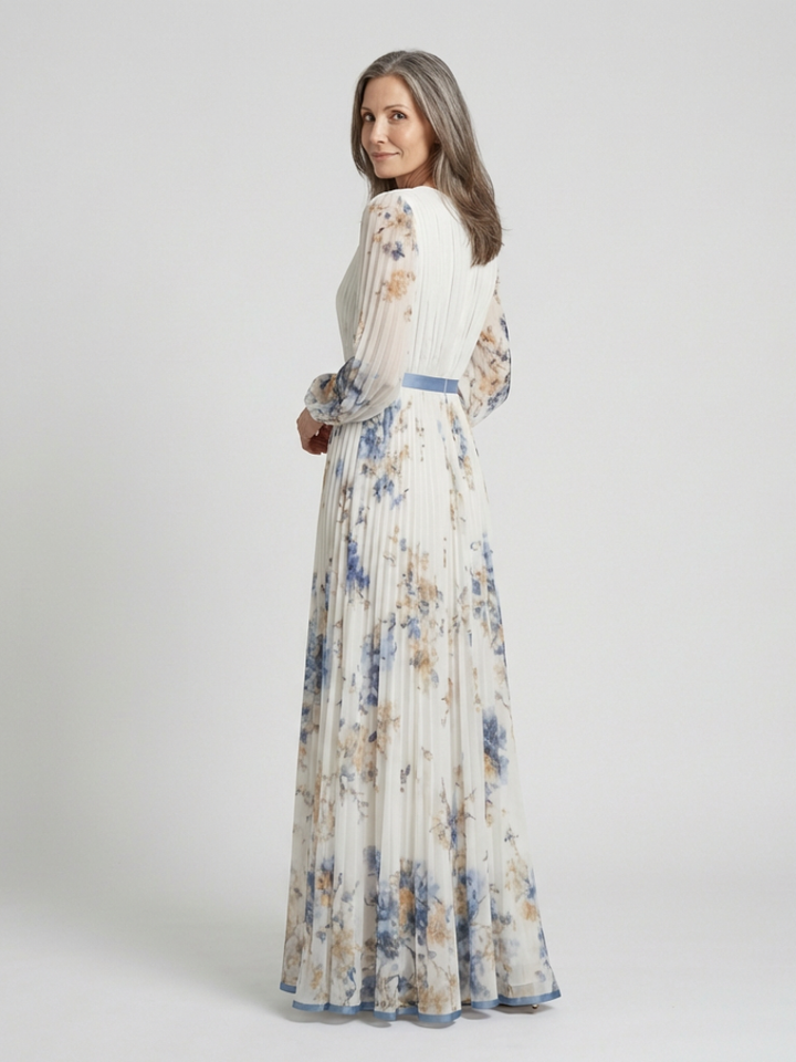 Lavinia | Abito maxi a maniche lunghe e scollatura a V con motivo floreale