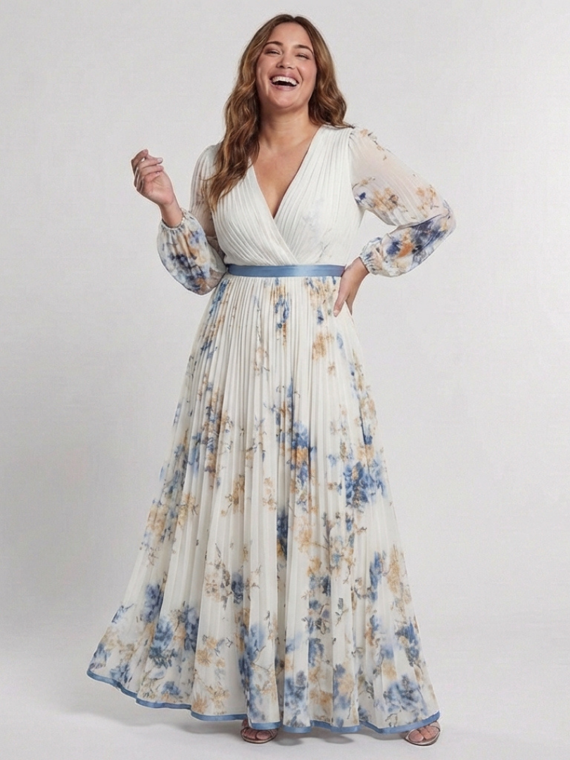 Lavinia | Abito maxi a maniche lunghe e scollatura a V con motivo floreale