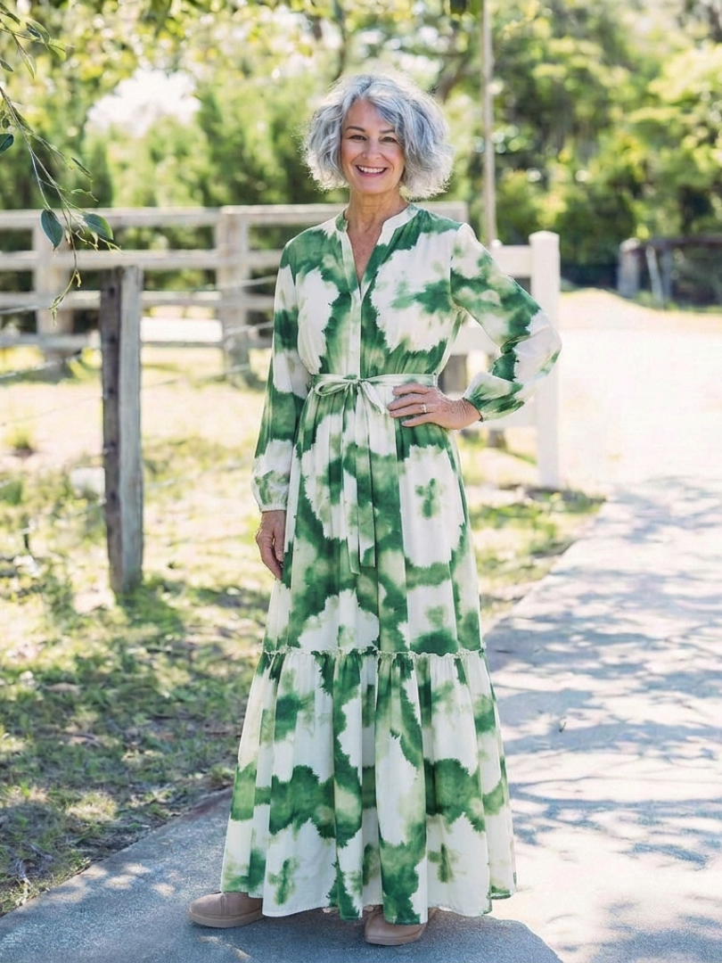 Sabine | Abito maxi a maniche lunghe con nodo in vita
