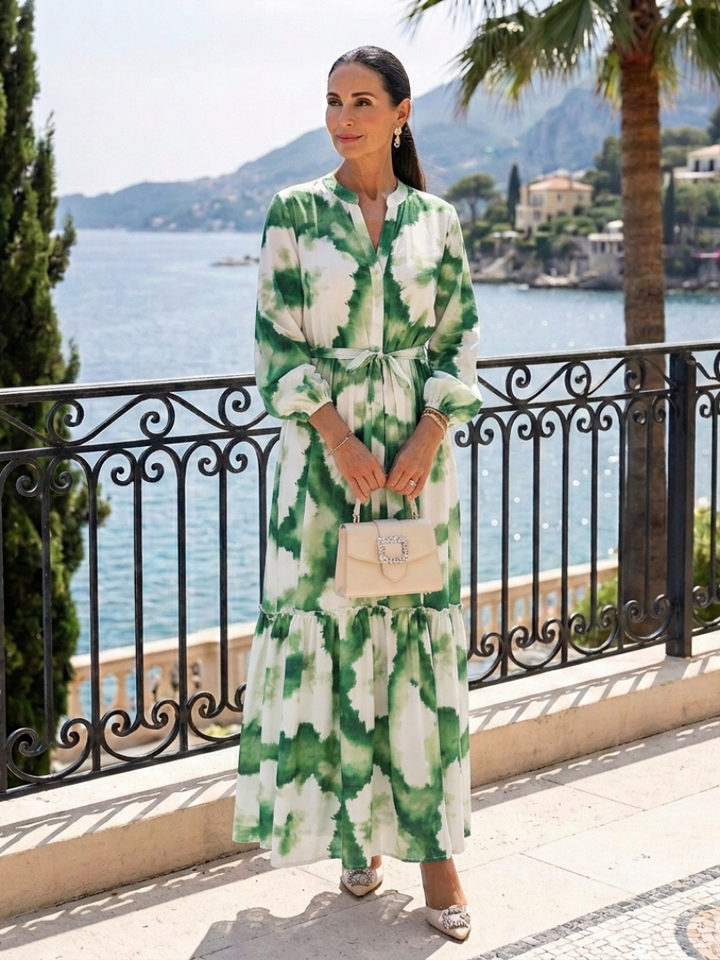 Sabine | Abito maxi a maniche lunghe con nodo in vita