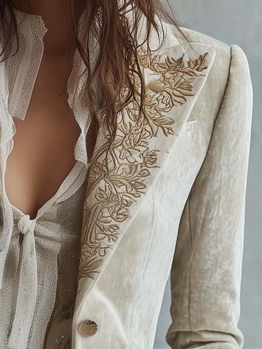 Blazer Tailored Ricamato in Avorio per Donne