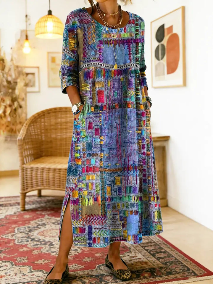Isabelle | Abito in Denim con Patchwork Etnico