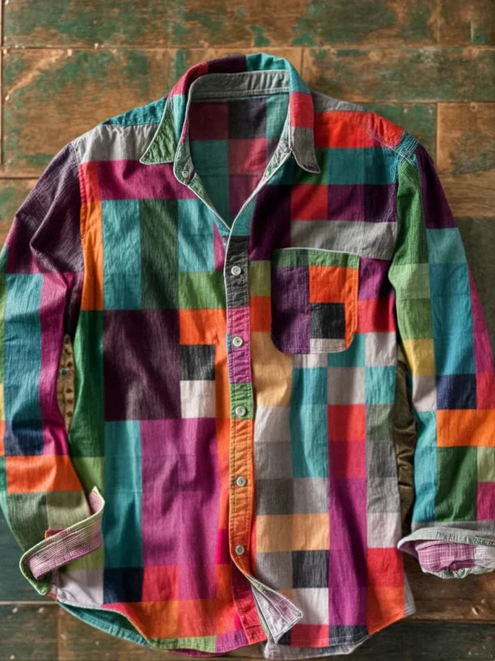 Zavian - Camicia Button-Up Artistica in Patchwork