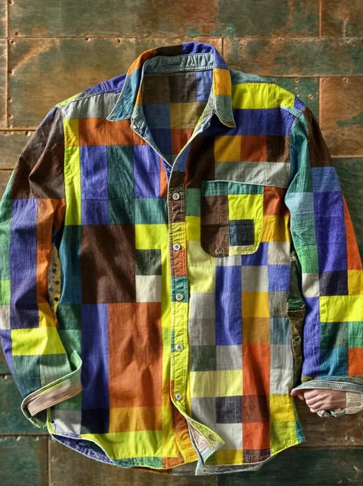 Zavian - Camicia Button-Up Artistica in Patchwork