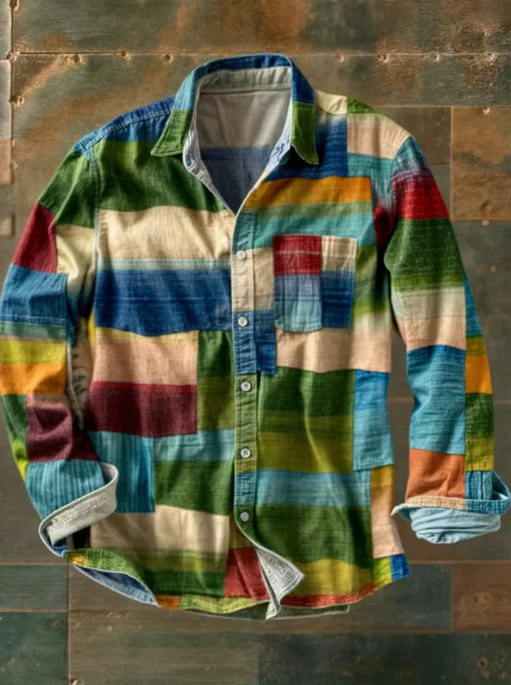 Zavian - Camicia Button-Up Artistica in Patchwork