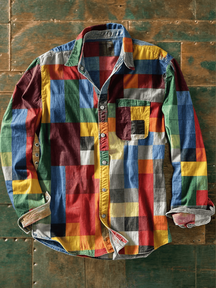 Zavian - Camicia Button-Up Artistica in Patchwork